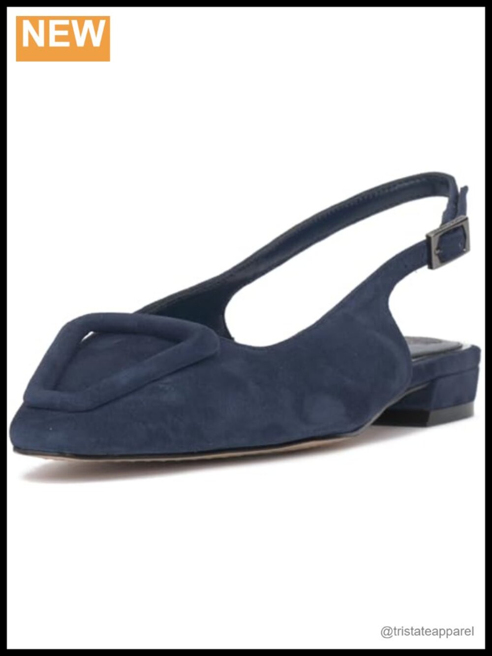 Snip Toe Slingback Mule Flats with Block Heel and Buckle Closure
